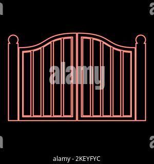 Neon old gate red color vector illustration image flat style light Stock Vector