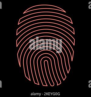 Neon fingerprint red color vector illustration image flat style light Stock Vector