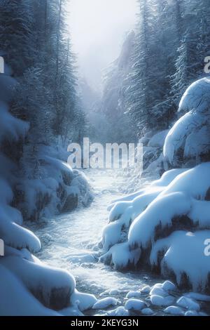 Dramatic Winter Scene Dramatic Mountain Landscape covered in clouds. Seaplane aircraft Flying ...