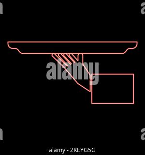 Neon hand with tray red color vector illustration image flat style light Stock Vector