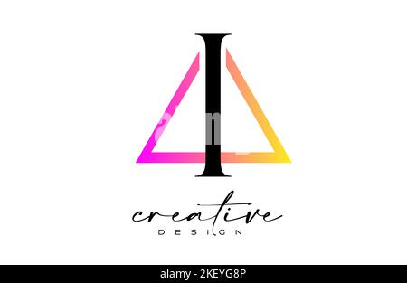 Letter I Logo inside a Triangle with creative Cut Design. Serif Letter Icon Vector Logo illustration. Stock Vector