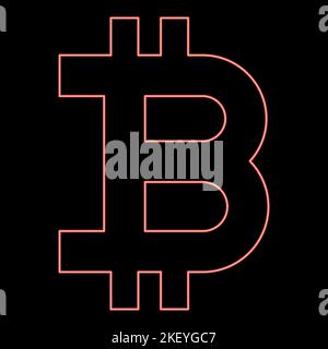 Neon bitcoin red color vector illustration image flat style light Stock Vector