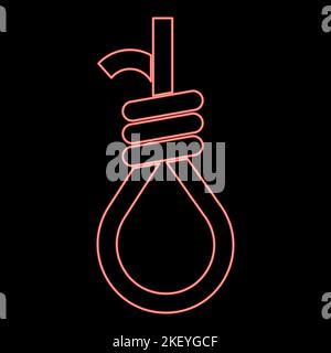 Neon gallows with rope noose red color vector illustration image flat style light Stock Vector