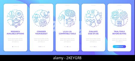 Choosing business tools factors blue gradient onboarding mobile app screen Stock Vector
