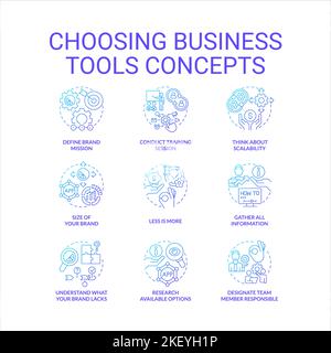 Choosing business tools blue gradient concept icons set Stock Vector