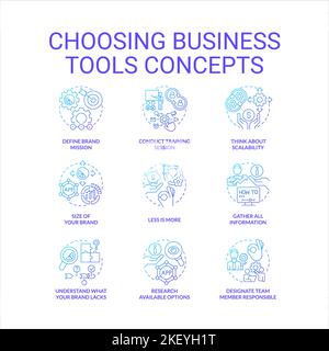 Choosing business tools blue gradient concept icons set Stock Vector
