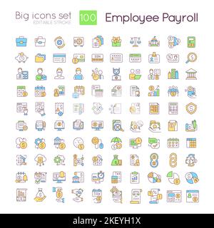 Employee payroll RGB color icons set Stock Vector