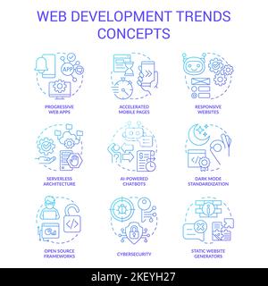 Web development trends blue gradient concept icons set Stock Vector