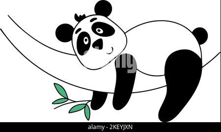 Cute panda character lies on tree isolated vector illustration Stock Vector