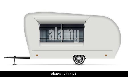 Food trailer vector mockup for vehicle branding, advertising, corporate identity. Isolated template of realistic mobile kitchen on white background. A Stock Vector