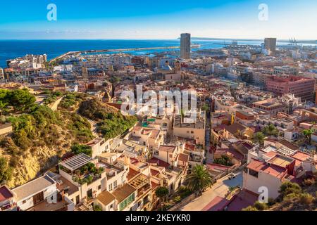 Panoramic view of Alicante city in the Mediterranean coast of Spain Stock Photo