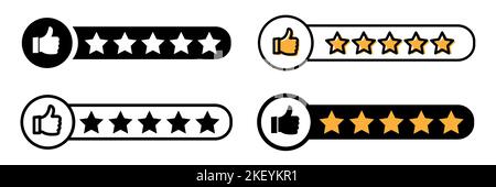 Reputation 5 thumbs up star icon. Customer review icon, quality evaluation, feedback. Isolated vector illustration. Stock Vector