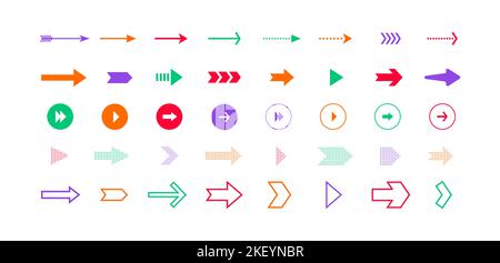 Arrows icons. Set of colored vector arrows isolated on white background. Vector illustration Stock Vector