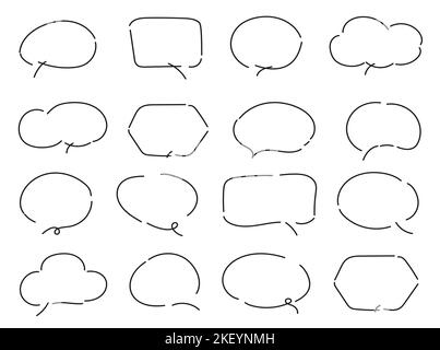 Vector Set of speech bubbles. Dialog box icon, message template. White clouds for text, lettering. Different shape of empty balloons for talk on blue background. Flat vector illustration. Stock Vector