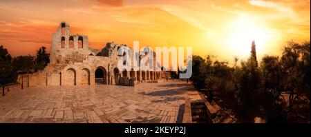 Historic Landmark, Odeon of Herodes Atticus, in the Acropolis of Athens, Greece. Stock Photo