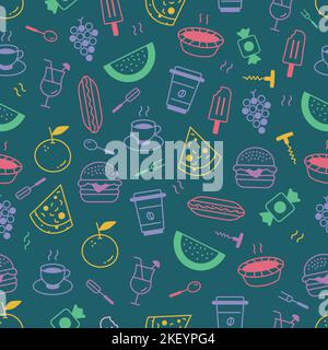 Dark Green Foodie vector repeat pattern background design Stock Vector