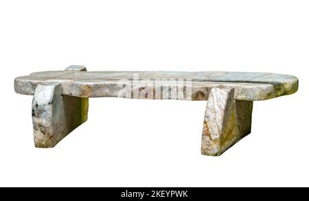 Marble bench for garden decoration, natural marble stone bench, isolated image on white background with clipping path in file. Stock Photo