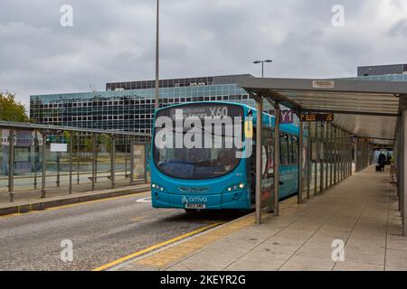 Arriva bus X60 Stony Stratford Milton Keynes outside Milton Keynes Central railway train station at Milton Keynes, Buckinghamshire, UK in September Stock Photo