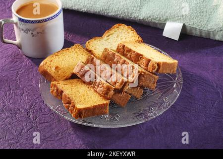 rusk, toast, milk toast, wheat toast with tea Stock Photo