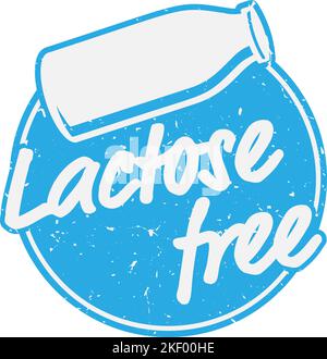 blue LACTOSE FREE label with milk bottle isolated on white, vector illustration Stock Vector