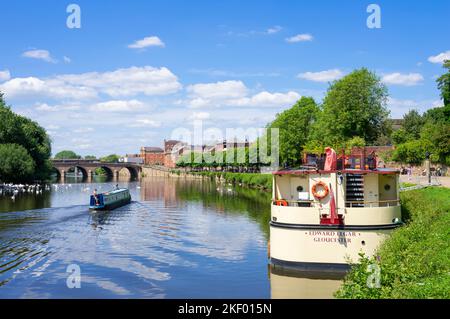 Worcester River Severn The MV Edward Elgar an inland hotel boat moored on the banks of the River Severn Worcester Worcestershire England UK GB Europe Stock Photo