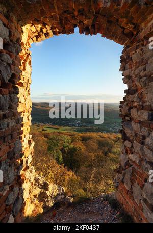 Window of old castle Pajstun near Bratislava Stock Photo