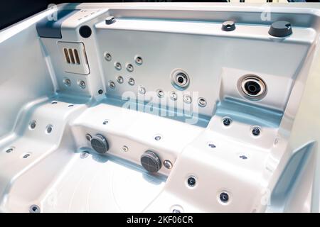 SPA pools jacuzzi. Bathroom with hydromassage and jacuzzi. Stock Photo