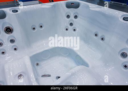 SPA pools jacuzzi. Bathroom with hydromassage and jacuzzi Stock Photo