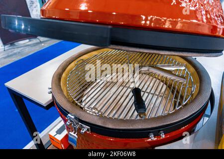 Ceramic Charcoal Grill for Picnic and Camping. Stock Photo