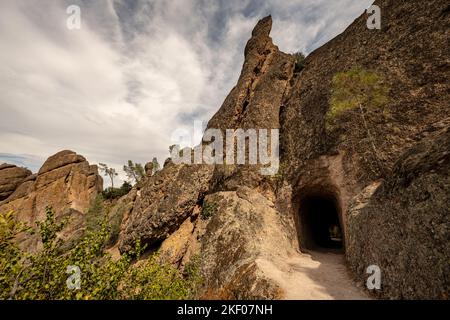 Tall Rocky Peak Over The Tunnel In Pinnacles National Park Stock Photo