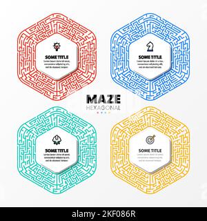 Infographic template with icons and 4 options or steps. Maze. Can be used for workflow layout, diagram, banner, webdesign. Vector illustration Stock Vector