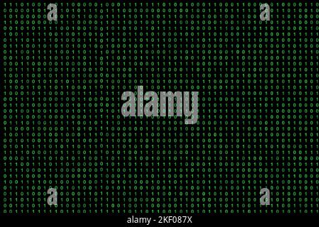 binary code grid from bright green digits on black background, matrix style Stock Photo
