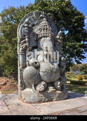 Ganesha murti (idol) at the Hoysaleswara Temple in Halebidu, Karnataka. This temple, built in the 12th century by the Hoysala Empire. Stock Photo