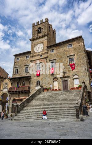 Palazzo Comunale (Town Hall) on Piazza della Repubblica in hilltop town of Cortona in Tuscany, Italy Stock Photo