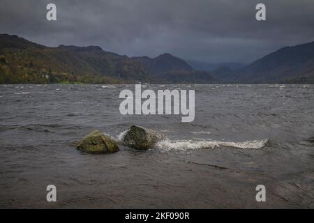 Centenary Stones carving at Calfclose Bay, Derwentwater, English Lake District. The carving celebrates the National Trust's centenary. Stock Photo