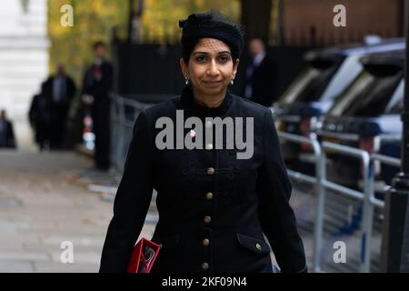 London, UK. 13th Nov, 2022. Suella Braverman walks through Downing Street to attend the Remembrance Sunday Service at the Cenotaph in London. (Photo by Tejas Sandhu/SOPA Images/Sipa USA) Credit: Sipa USA/Alamy Live News Stock Photo