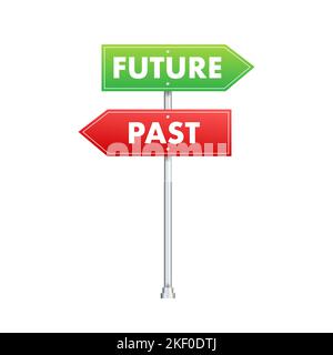 Future and past text on road sign. Vector stock illustration. Stock Vector