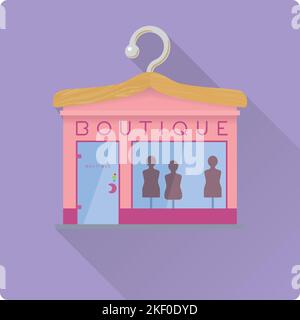 Flat design long shadow boutique storefront. Cute fashion store building vector illustration. Stock Vector