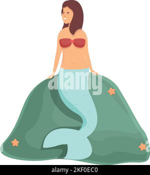 Mermaid on rock icon cartoon vector. Cute girl. Princess happy Stock Vector