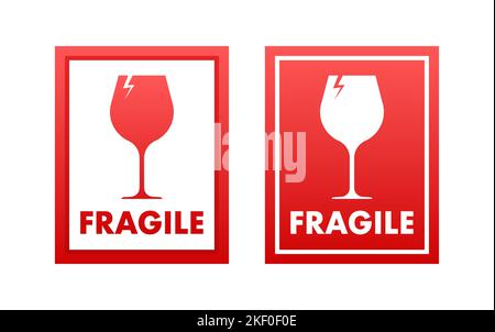 Packaging label fragile. Red sign fragile vector. Shipping or Packaging ...