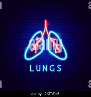 Lungs Neon Label Stock Vector