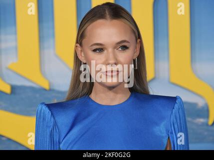 Madison Iseman arrives at the GLASS ONION: A KNIVES OUT MYSTERY Premiere held at the Academy Museum of Motion Pictures in Los Angeles, CA on Monday, ?November 14, 2022. (Photo By Sthanlee B. Mirador/Sipa USA) Stock Photo