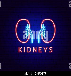 Kidneys Neon Label Stock Vector