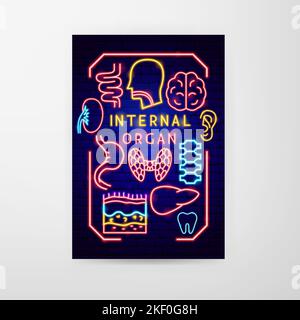 Internal Organ Neon Flyer Stock Vector