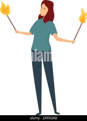 Smiling woman fakir icon cartoon vector. Fire show. Man event Stock Vector