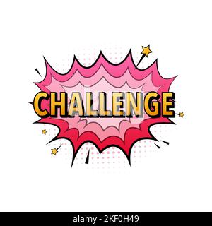 Comic speech bubbles with text challenge. Vintage cartoon illustration. Symbol, sticker tag, special offer label, advertising badge. Vector stock Stock Vector