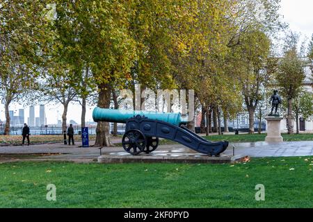 The 1797 bronze Turkish Cannon at the Old Royal Naval College in Greenwich, London, UK Stock Photo