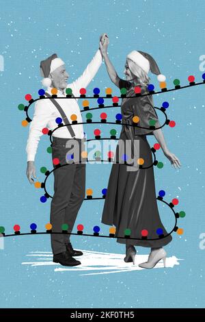 Creative 3d photo artwork graphics painting of husband wife dancing together tangled x-mas garland isolated drawing background Stock Photo