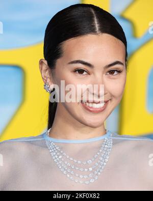 Los Angeles, California, United States. November 14, 2022, English actress Jessica Henwick wearing a Tory Burch dress arrives at the Los Angeles Premiere Of Netflix's 'Glass Onion: A Knives Out Mystery' held at the Academy Museum of Motion Pictures on November 14, 2022 in Los Angeles, California, United States. (Photo by Xavier Collin/Image Press Agency/NurPhoto) Credit: NurPhoto/Alamy Live News Stock Photo