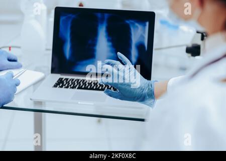 close up. doctors discussing an x-ray of the lungs. Stock Photo